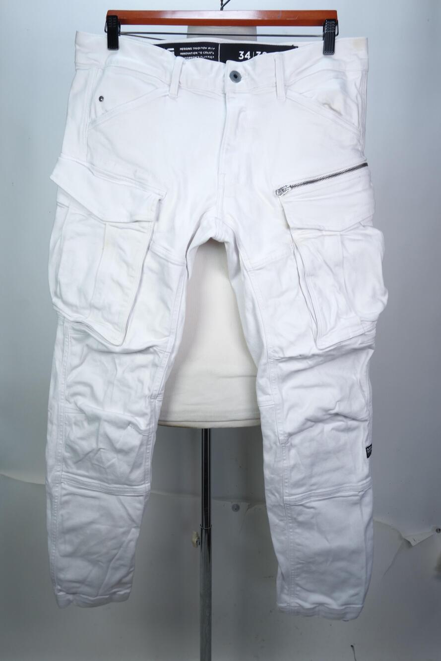 G-Star RAW Rovic Zip 3D Jeans Mens 34x32 White Regular Tapered Stretch Cargo